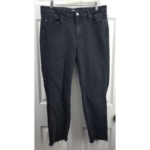 PAIGE JACQUELINE STRAIGHT BLACK JEANS SIZE 32 RAW FRAYED HEM STRETCH